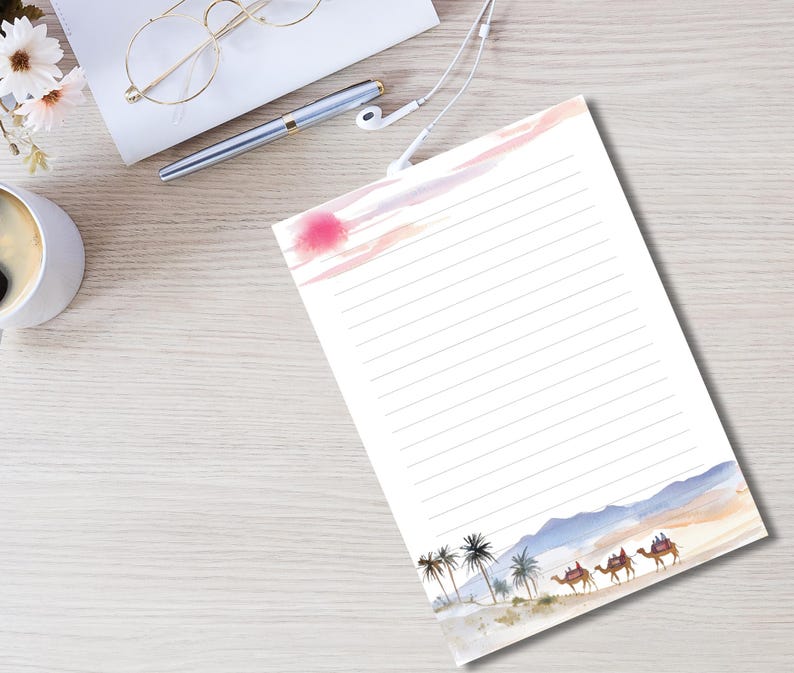 Camels in the Desert Printable Stationary-morocco Writing Paper Set ...