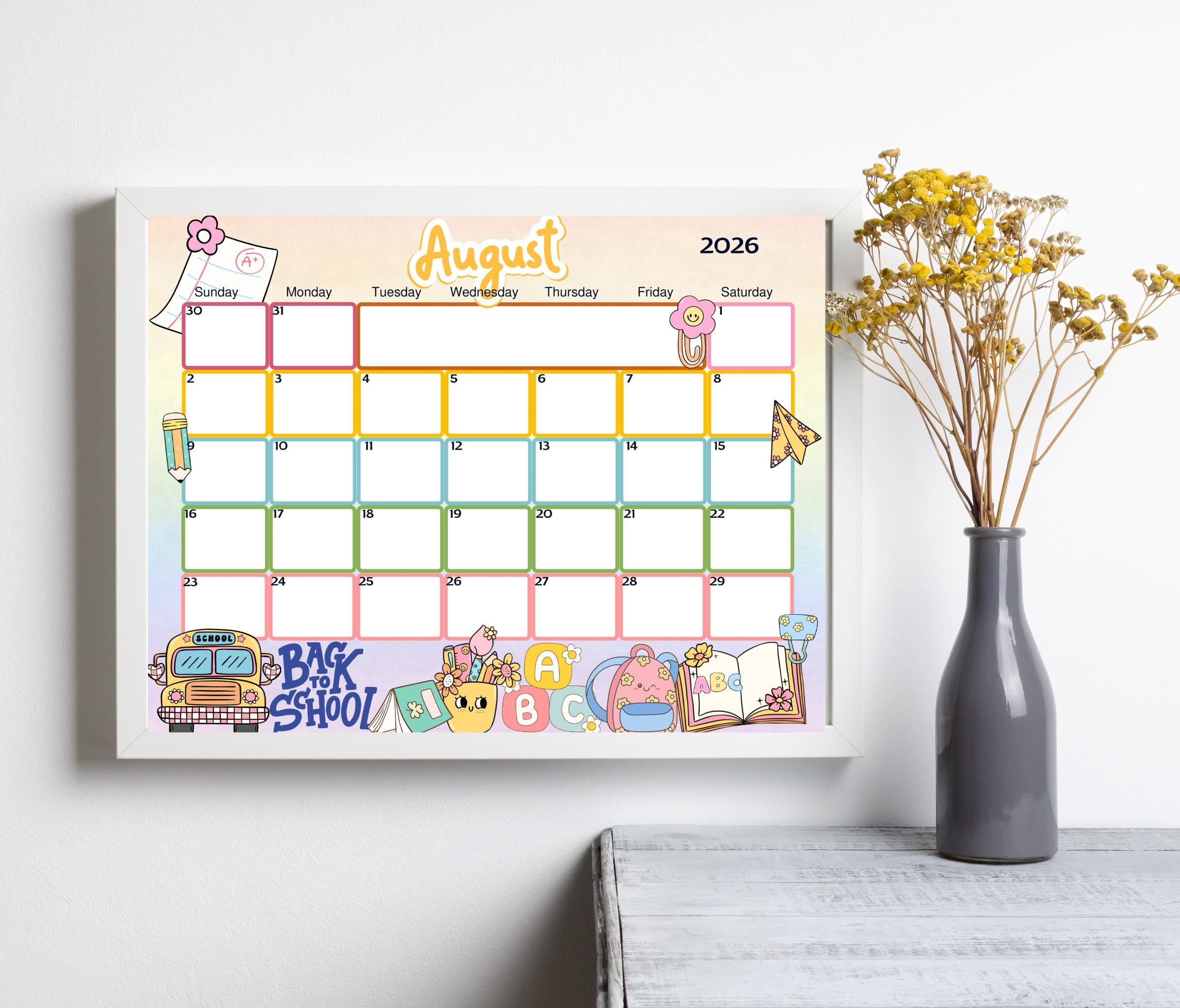 Editable August 2026 Calendar-back to School 2026 Monthly Planner ...