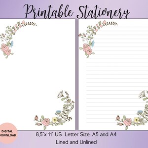 Papeterie imprimable fleurs-papier à lettres floral sans doublure A4/A5/US Letter-Mignon papier à lettres d'été-papier à lettres floral