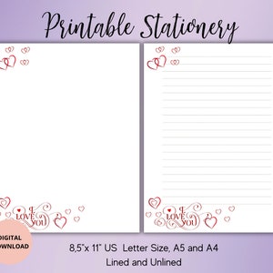ICH LIEBE DICH Briefpapier-Herz Briefpapier-Love Stationary-Love Briefpapier-Gedruckt
