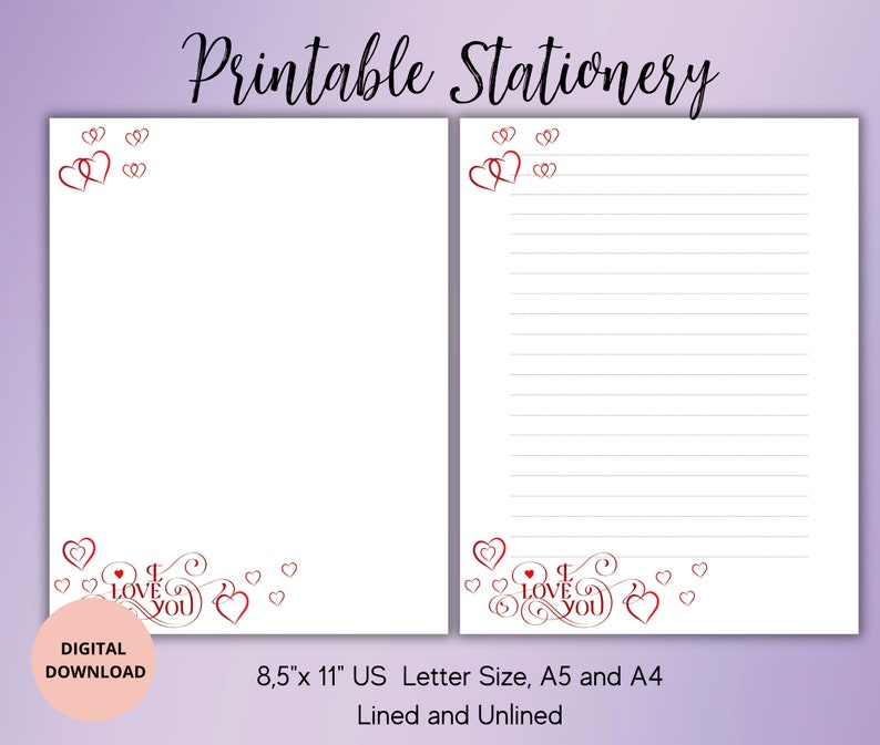 I LOVE YOU Printable Stationery-heart Stationary-valentine Heart ...