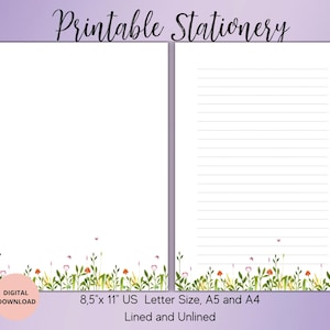 Papeterie florale imprimable, téléchargement numérique, motifs floraux en papier à lettres, A4, A5 et 8,5 x 11 US Letter PDF Writing Bundle Fournitures du ministère