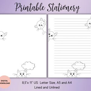 Cat stationary,Printable letter writing paper, Pen pal supplies,Printable Stationary lined,unlined A4,A5,US Letter,Download stationary