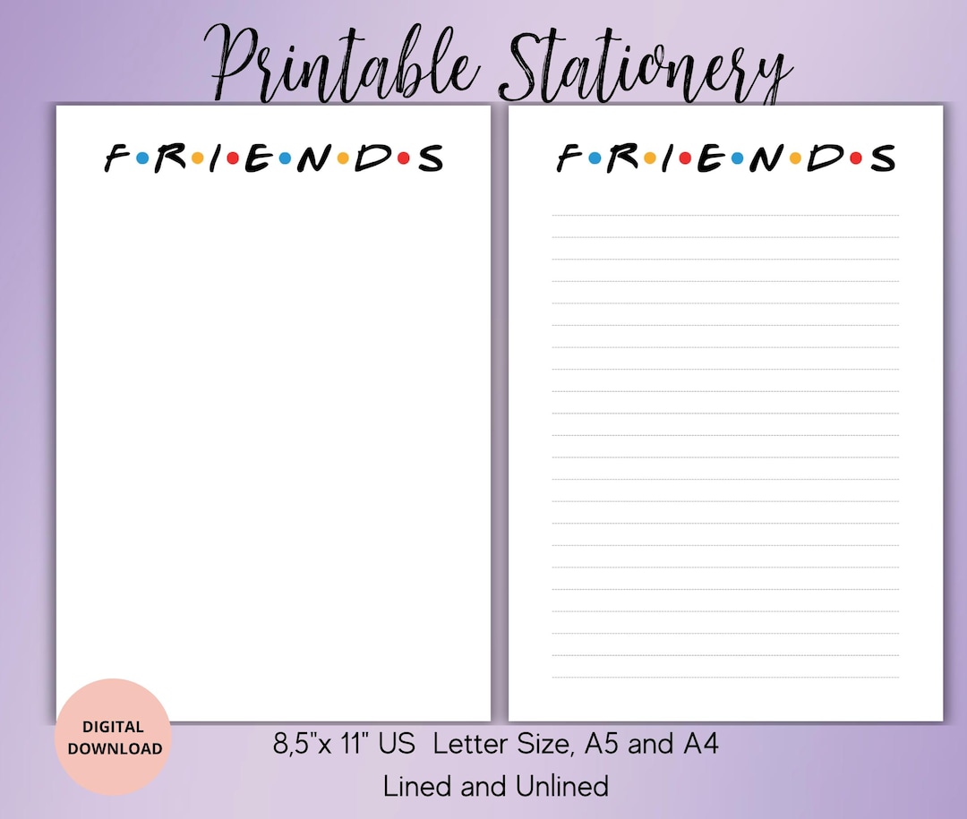 Writing Paper for Friends-printable Stationary Set Lined Unlined A4/A5 ...