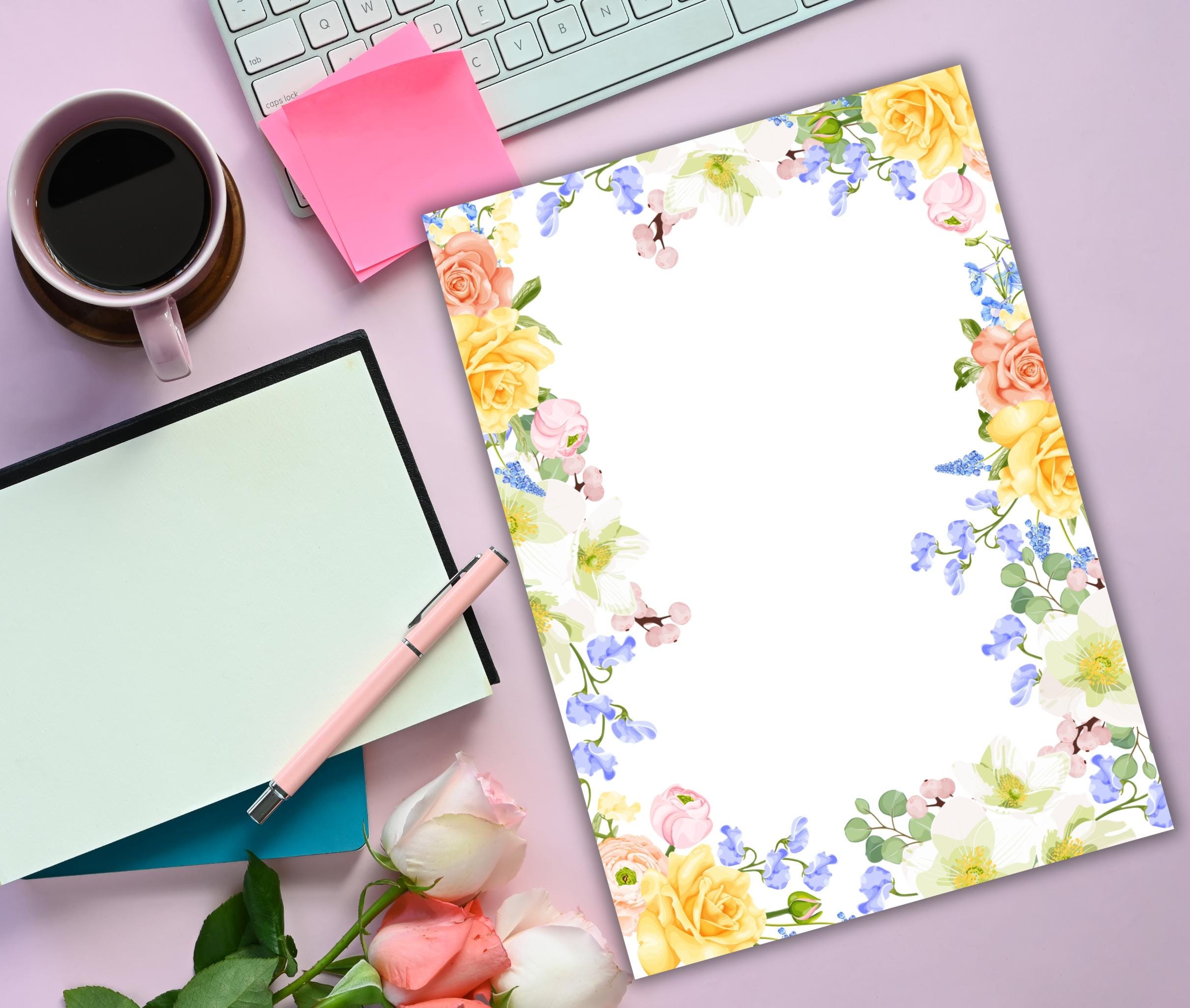 Watercolor Flowers Writing Paper Set Unlined Lined A5/A4/US Letter ...