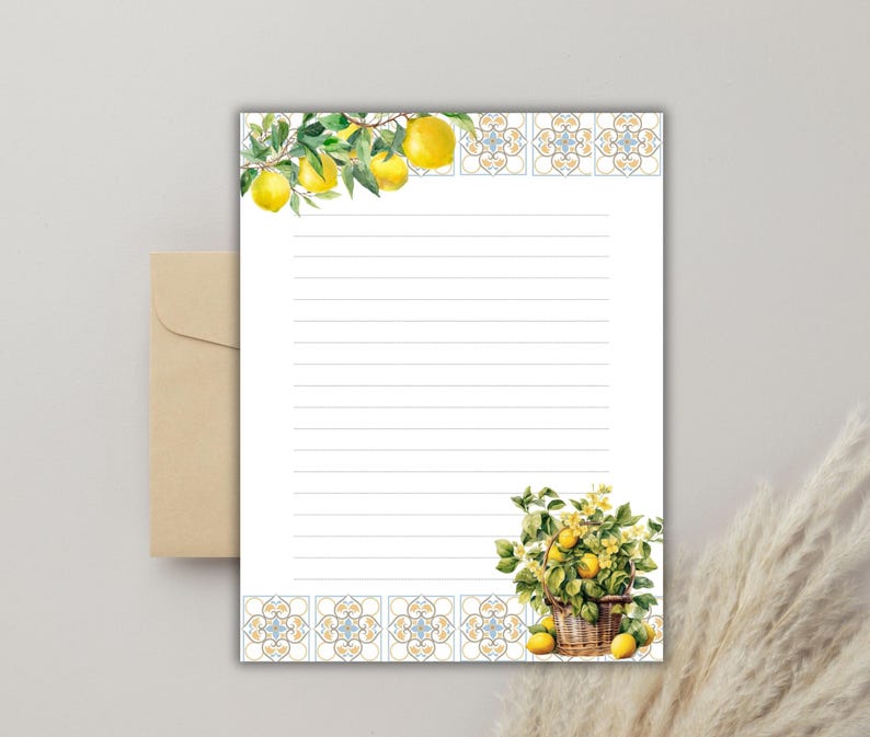 Lemon Printable Stationery-fruit Printable Writing Paper Set Lined ...