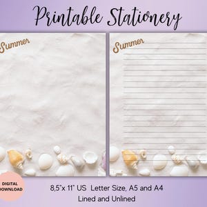 Beach Printable Stationery Digital Download,Printable Writing Paper Lined,Unlined A4,A5 and 8.5x11 US Letter,Sand Dunes Summer Ocean Set