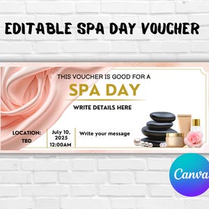 Spa Day Gift Editable Voucher-Editable Spa Day Ticket-Printable Spa Voucher-Spa Day Ticket-Spa Day Coupon Certificate-Instant Download