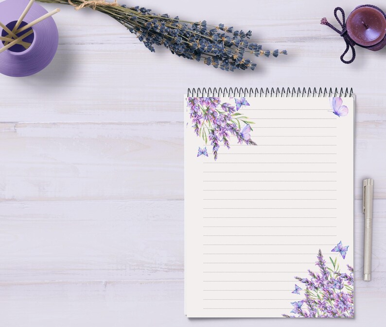 Lavender With Butterflies Printable Stationery-flower Penpal Supplies ...