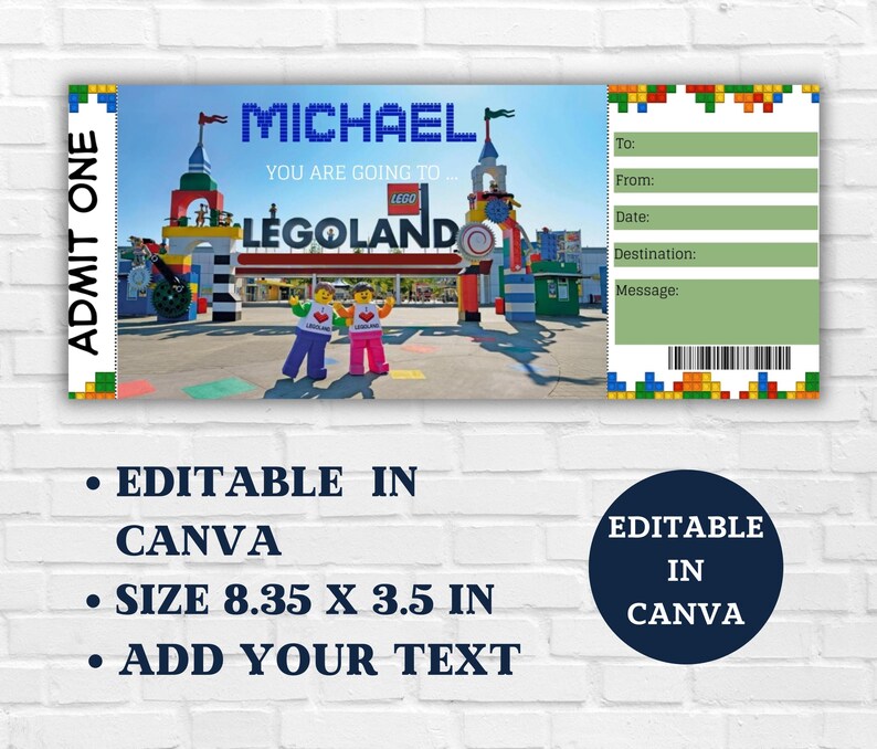 Editable Legoland Ticket-surprise Legoland Editable Template-editable ...