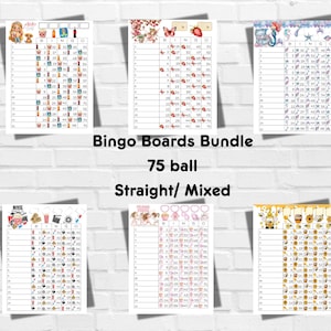Printable Bingo Boards Bundle -Instant Download - Bingo Boards - Straight Mixed - 75 Ball