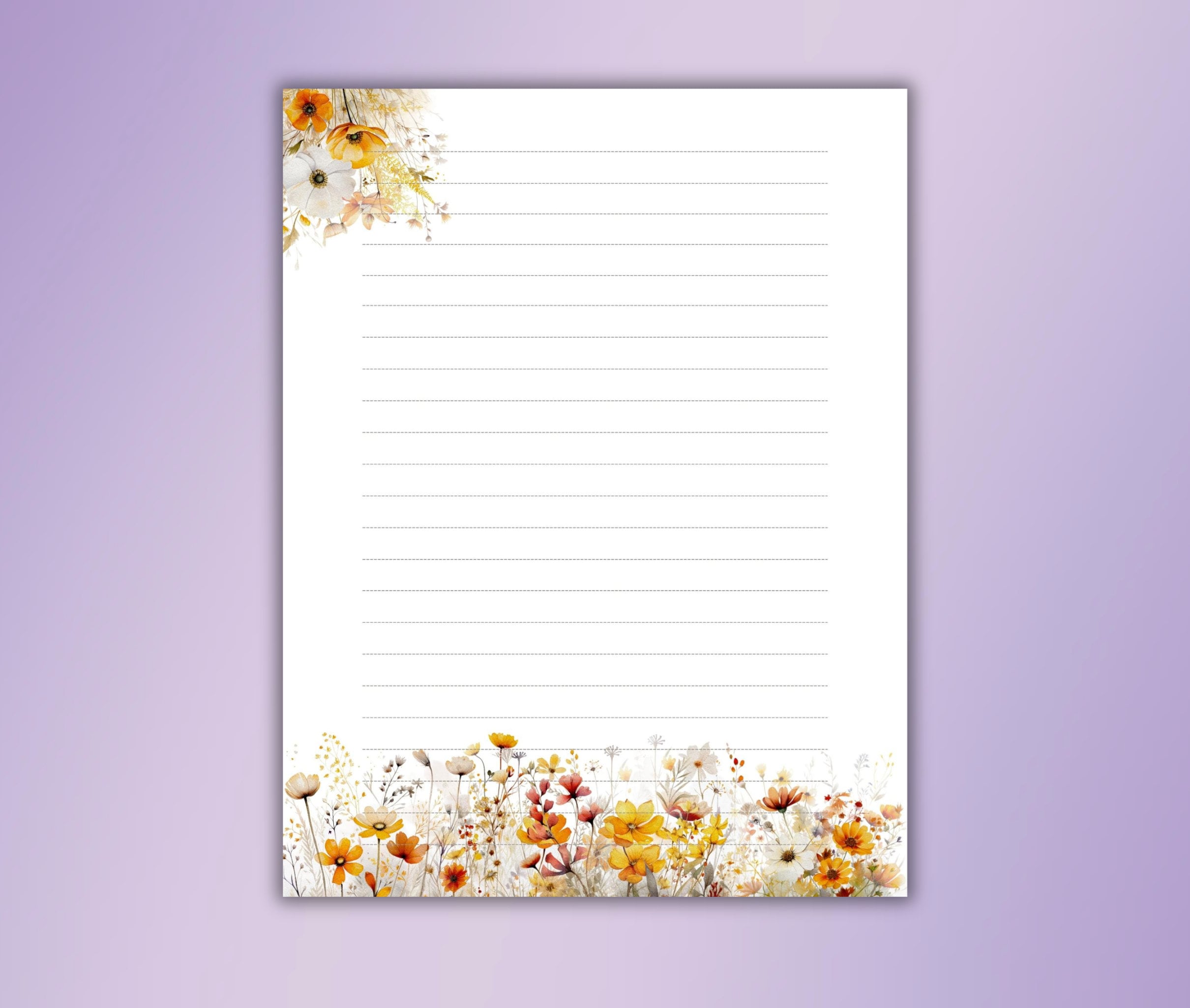 Flower Printable Stationery-watercolor Floral Stationary Digital Download Wildflower Writing Set ...
