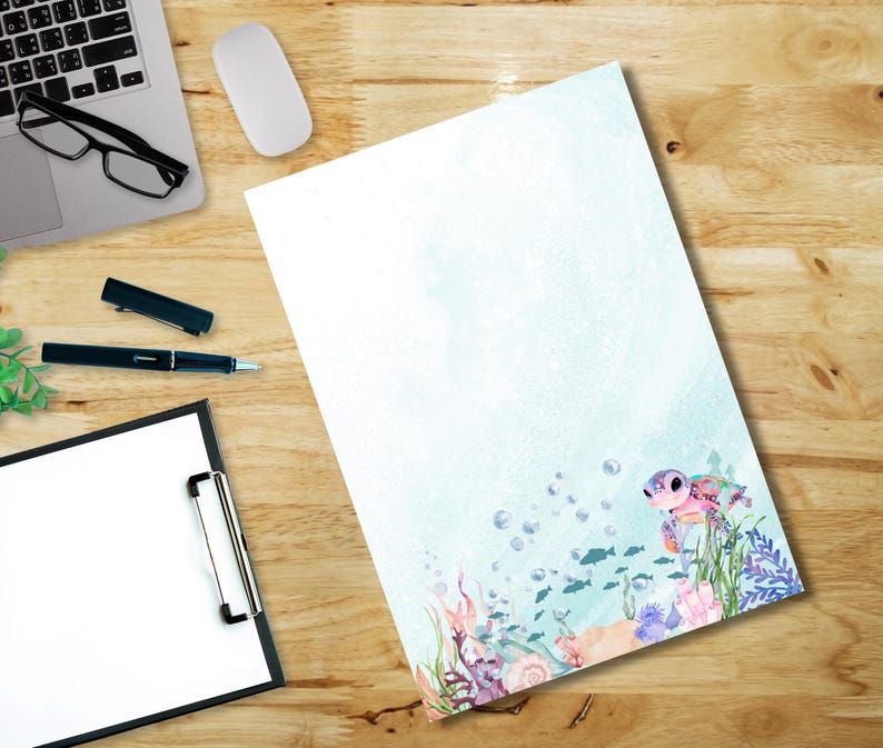 Sea Turtle Printable Stationery-marine Writing Paper Unlined Lined A5 ...