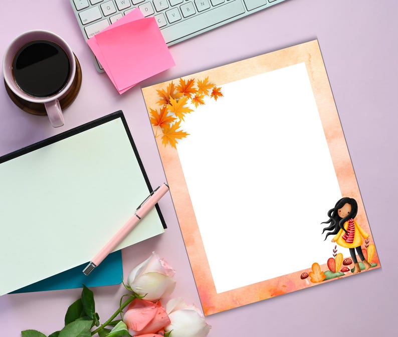 Autumn Fall Printable Stationery-autumn Girl Writing Paper Set Lined ...