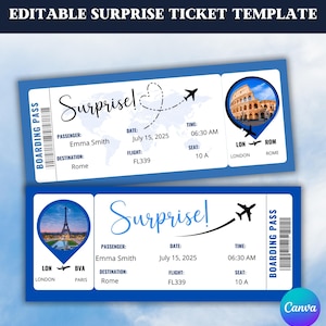 Editable Boarding Pass Template-Airplane Editable Ticket- Surprise Boarding Pass-Canva Template-Instant Download-Personalized Airline Ticket