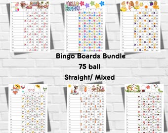 Lot de planches de bingo à imprimer pour l'été - téléchargement immédiat - planches de bingo - mélange droit - 75 boules