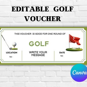 Golf Gift Voucher Certificate-Editable Surprise Golf Trip Ticket -Golfing Surprise  Gift Ticket-Ticket Template-Editable in Canva-Printable