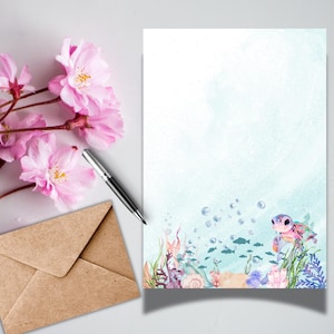Sea Turtle Printable Stationery-marine Writing Paper Unlined Lined A5 ...