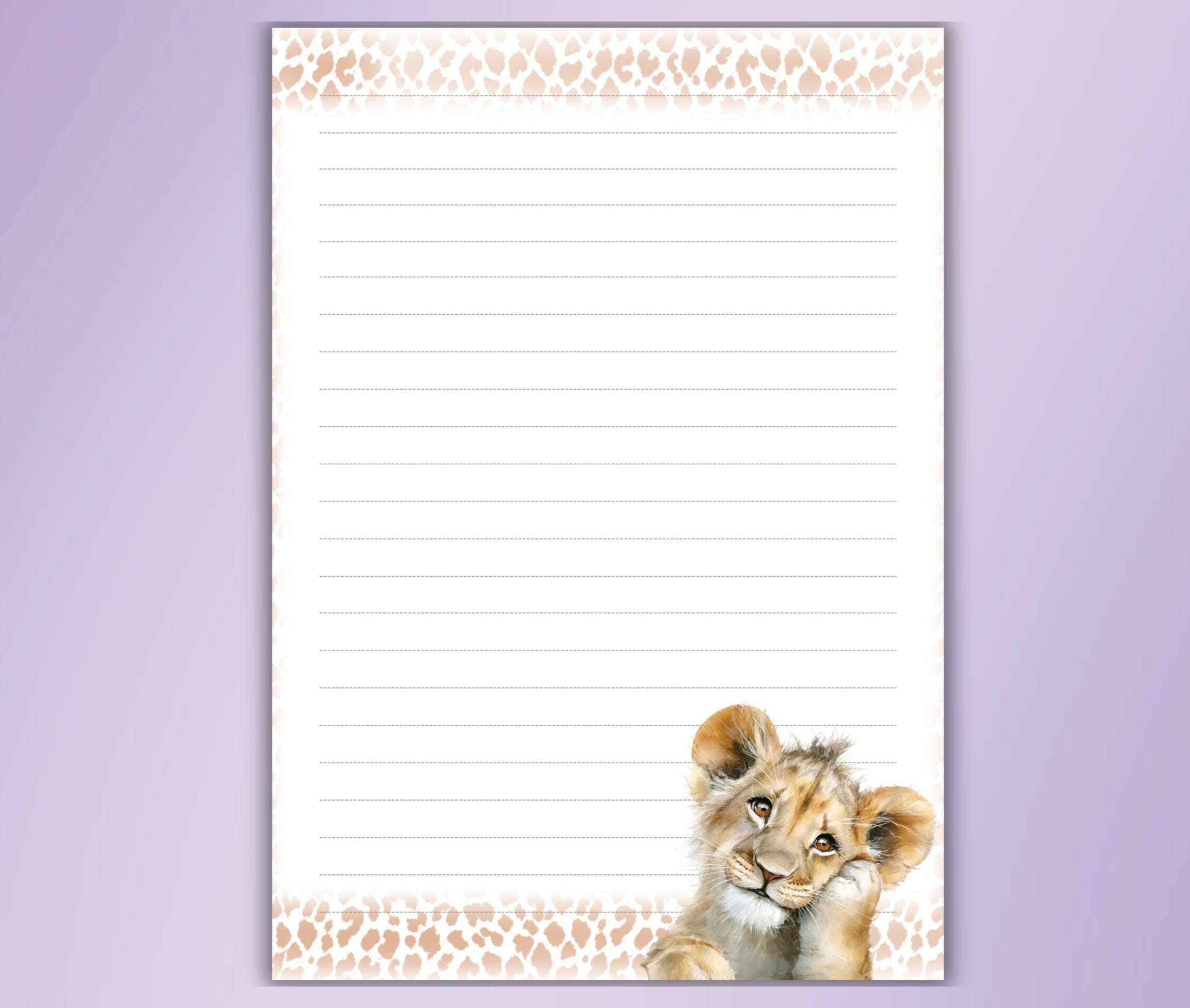 Lion Printable Stationery-african Animal Writing Paper Set Lined ...