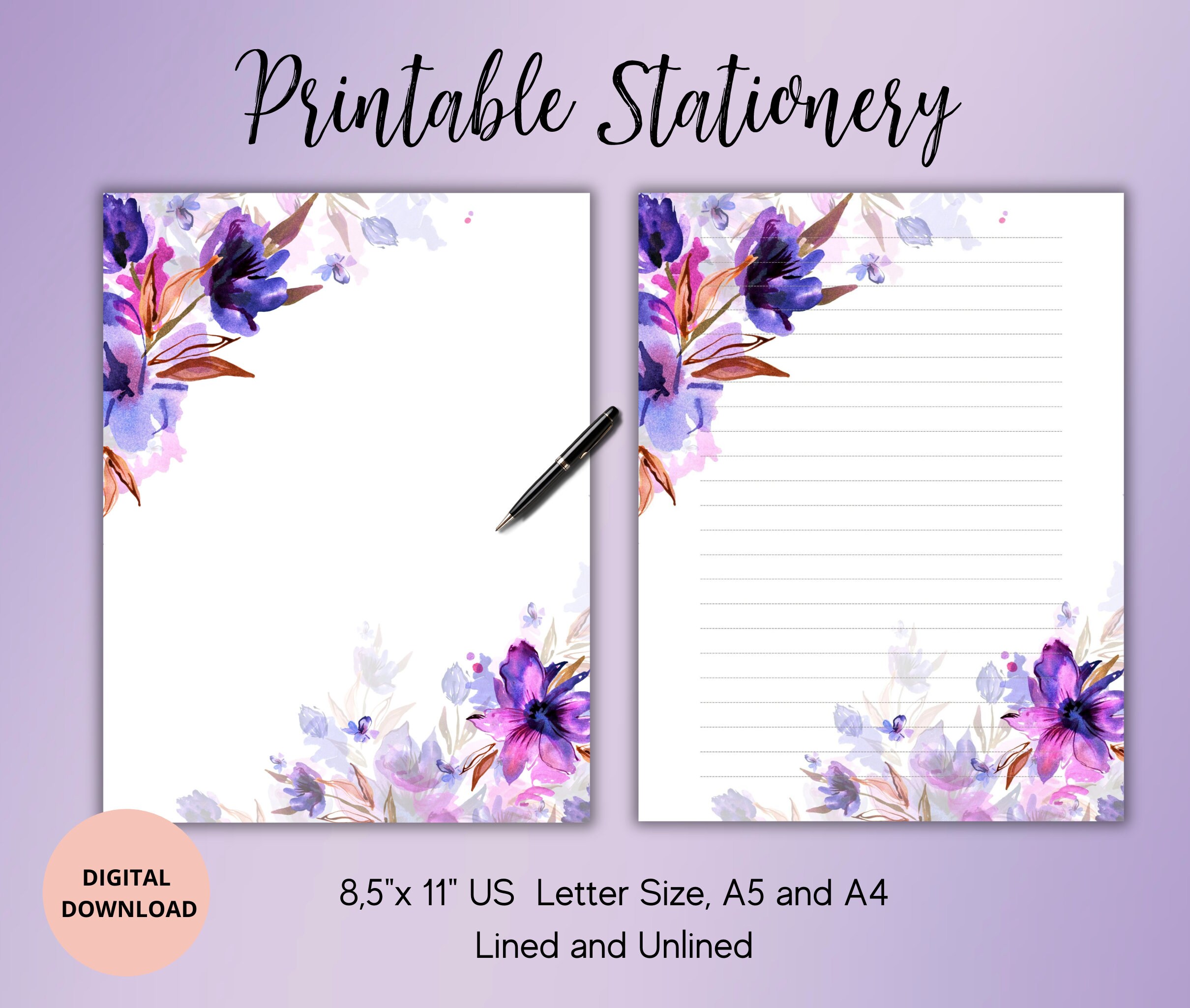 Printable Stationary,floral Flower Printable Stationery,writing Paper Letter Set,botanical ...