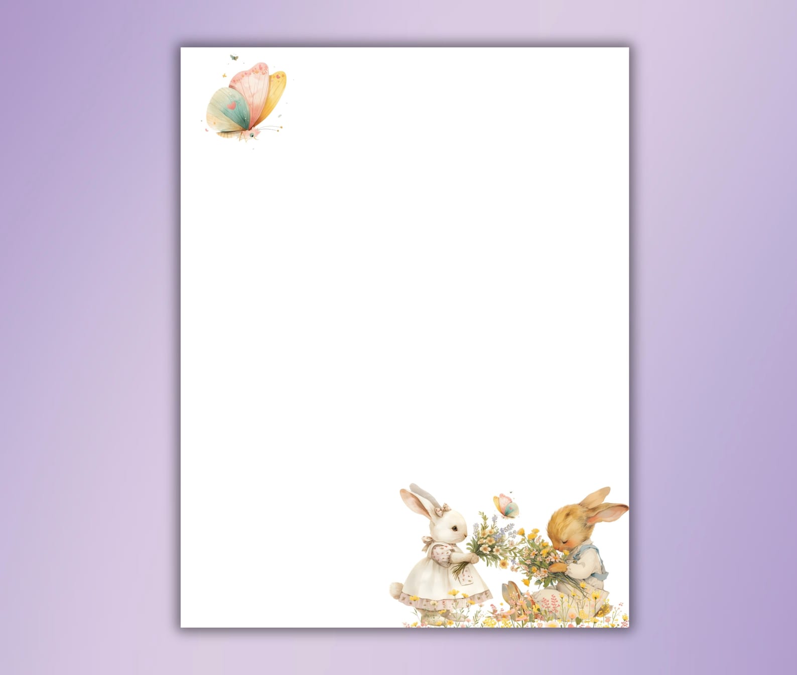 Bunnies Printable Stationery-cute Animal Stationary Sets-digital Letter ...