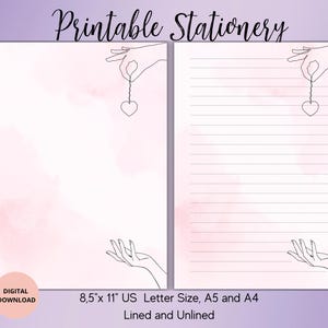 Papelería imprimible con manos de amantes: papel para escribir con forma de corazón, con rayas, sin rayas, tamaño A5, A4, EE. UU., papelería de amor, cartas de amor, papel de notas para el día de San Valentín