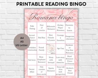Romance printable book bingo-Reading Challenge-Book Checklist-Book Club Activity-Bingo for Readers-Book Challenge-Reading Planner
