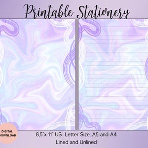 Set di carta da lettere viola stampabile astratta - Carta da lettere acquerello viola senza righe A4/A5/US Letter - Carta da lettere acquerello