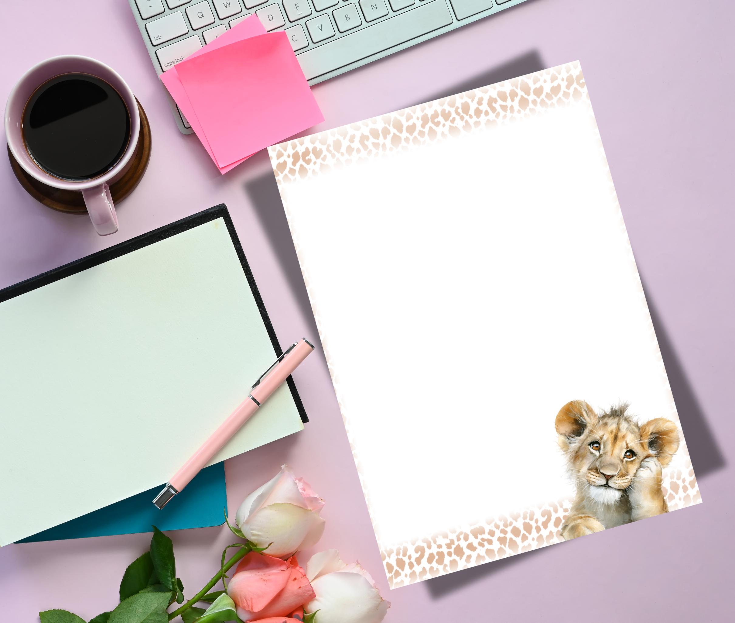 Lion Printable Stationery-african Animal Writing Paper Set Lined ...