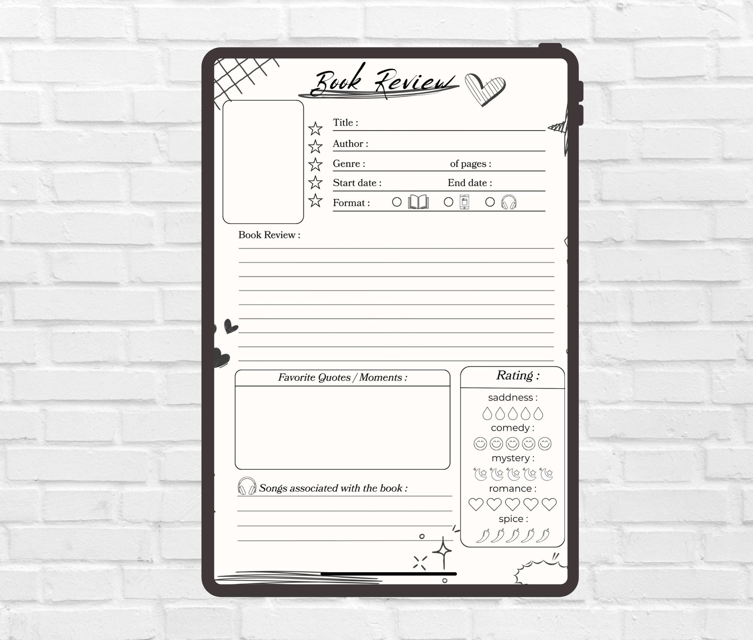 Printable Book Review Template-printable Reading Journal- Book Tracker ...