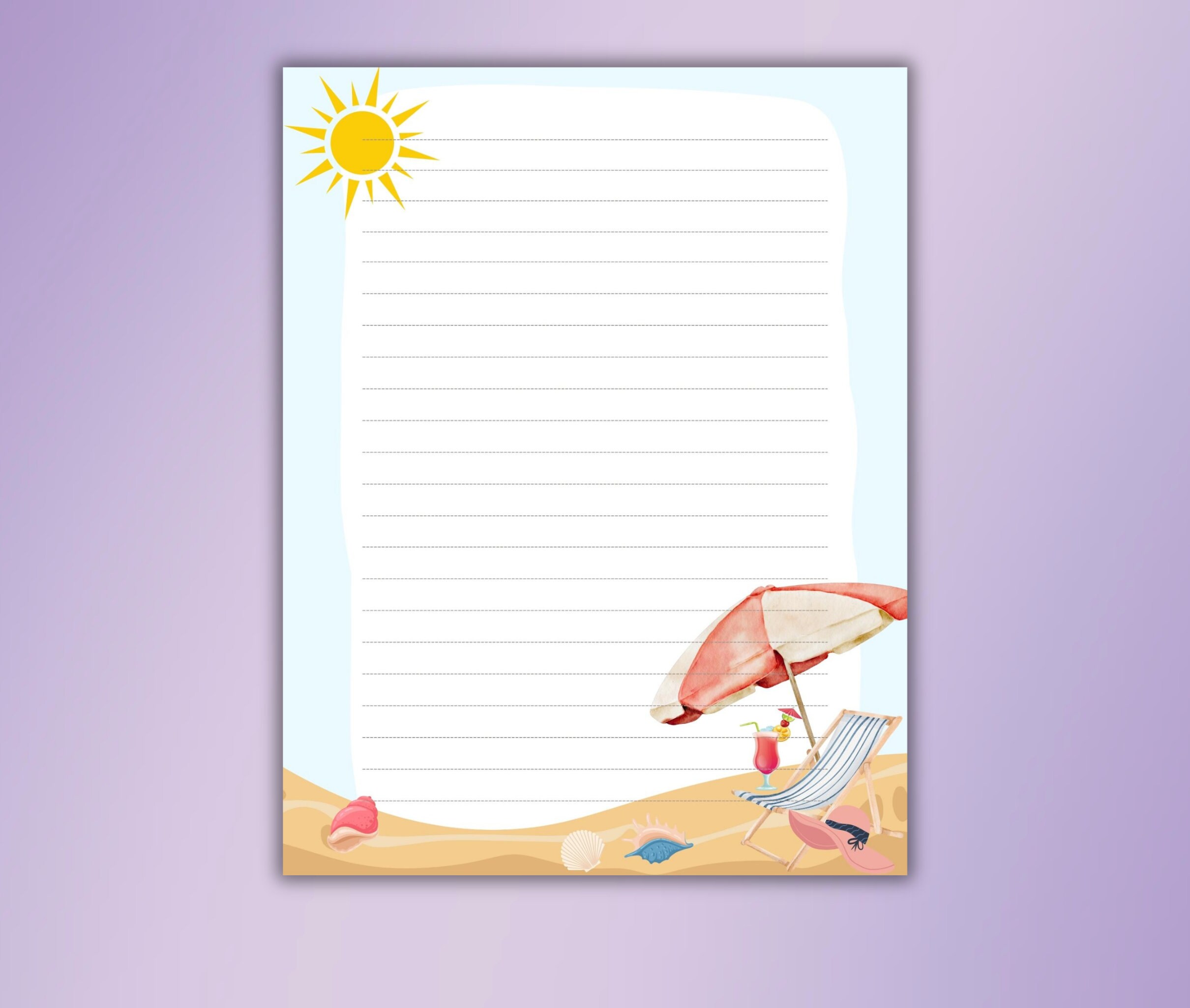 Summer Printable Stationery Beach Printable Stationary-letter Writing ...
