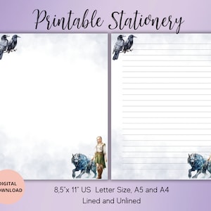 Girl With Wolf Printable Stationery- Writing Paper Set A4/A5/US letter Lined Unlined-Gothic Stationery Sets-Penpal Supplies-Cute stationary