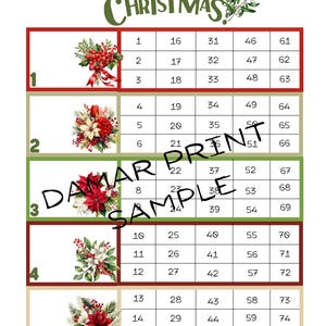 Christmas Flower Printable Bingo Boards-Instant Download -Christmas Bingo Boards - Straight Mixed Blank- 75 Ball