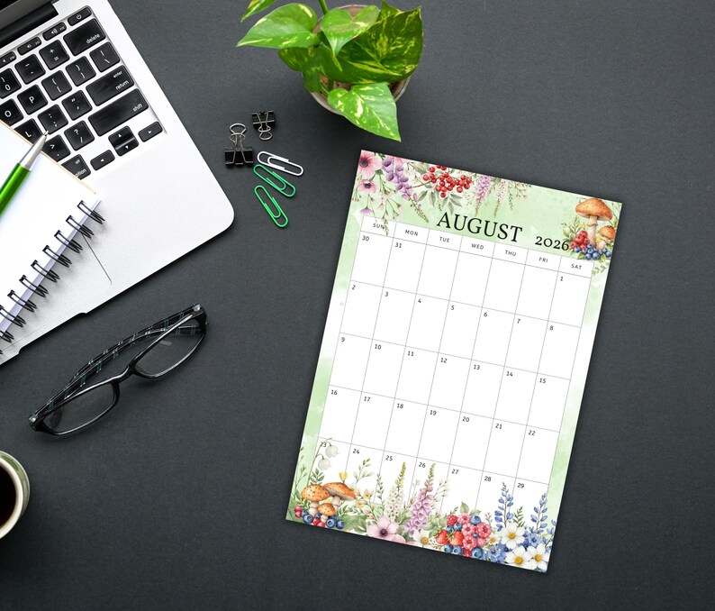 August Notepad Editable August 2026 Calendar- August 2026 Monthly Planner Family Work ...