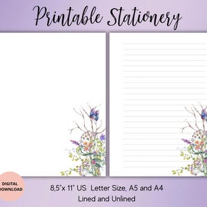 Papelaria para impressão de flores silvestres - Conjunto de papel para escrever para impressão de flores, pautado, sem pauta, A4/A5/carta dos EUA - Escrita criativa - Carta botânica