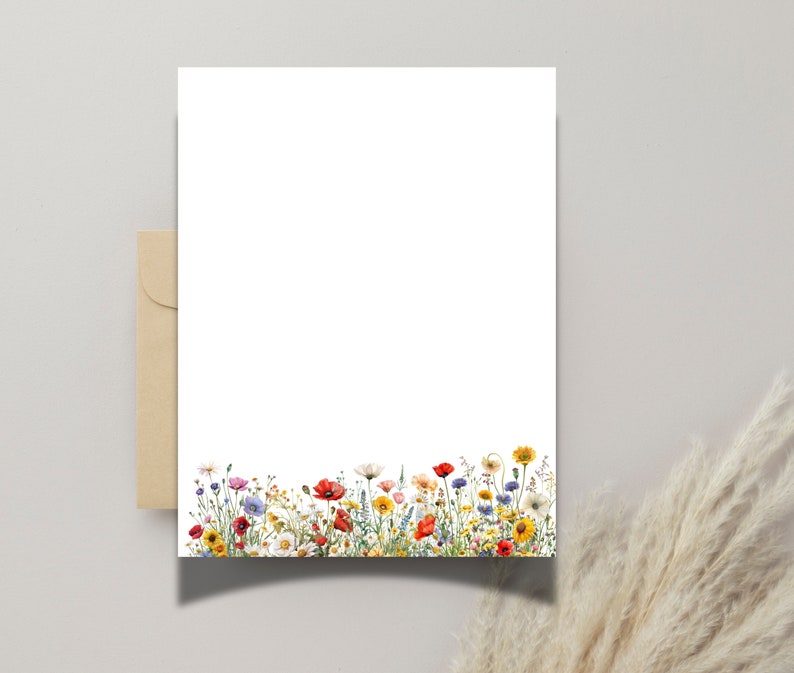Meadow Unlined Lined Printable Stationery-field Blooms Writing Paper ...
