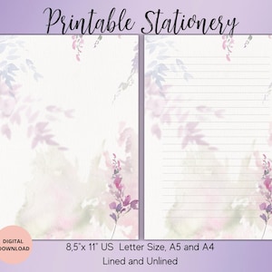 Papelaria para impressão de flores silvestres em aquarela - Papelaria para impressão de flores - Conjunto de papel para escrita floral A4/A5/US Letter Download PDF - Carta em aquarela