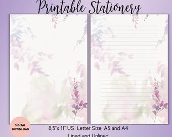 Watercolor Wildflower Printable Stationery-Flower Printable Stationery-Floral Writing Paper SetA4/A5/USLetter Download PDF-Watercolor Letter