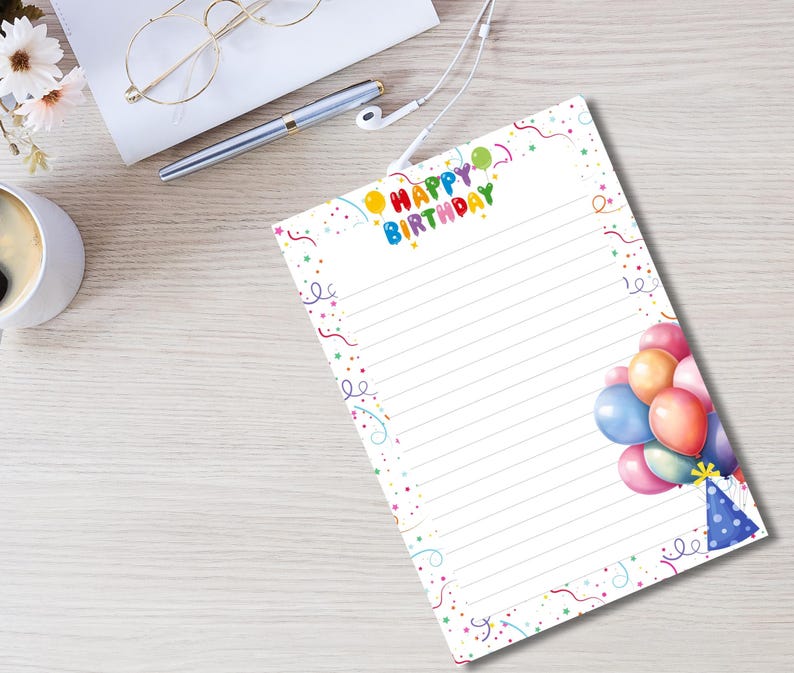 Happy Birthday Printable Stationery-birthday Writing Paper Unlined ...