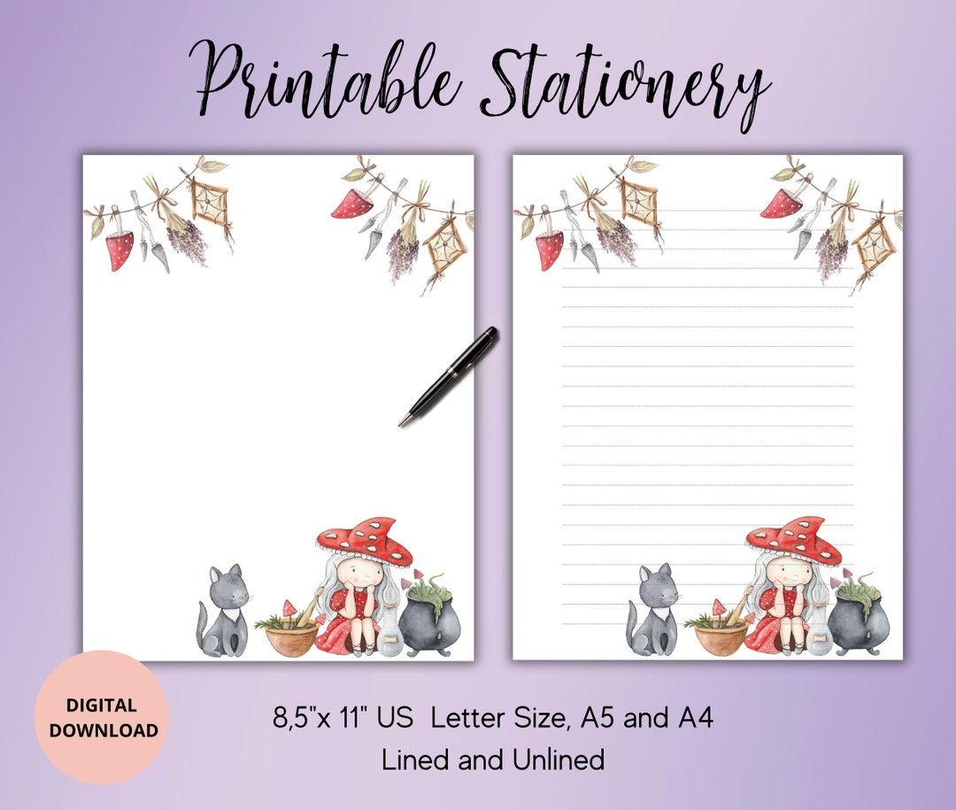 Witches Printable Stationery,digital Custom Stationery,kids Stationary,writing Paper Letter A4 ...