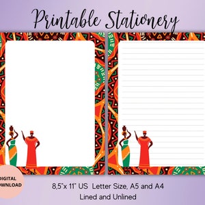 Carta da lettere stampabile con motivo africano - Carta da lettere in stile africano A4/A5/USLetter Download digitale etnico africano - Cultura africana - Forniture di penna