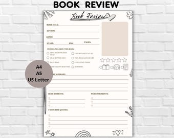 Printable Book Review Template-Printable Reading Journal- Book Tracker-Notes