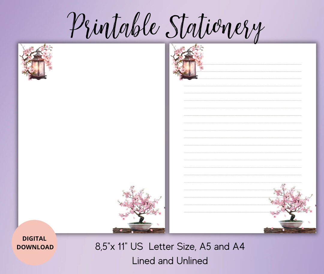 Japanese Printable Stationery Set-flower Writing Paper Set Lined ...