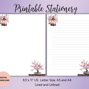 Japanisches druckbares Briefpapier-Set, Blumen-Schreibpapier-Set, liniert, ungefüttert, A4/A5/US-Briefpapier, Brieffreund-Zubehör, Kirschblüten-Bonsai-Baum