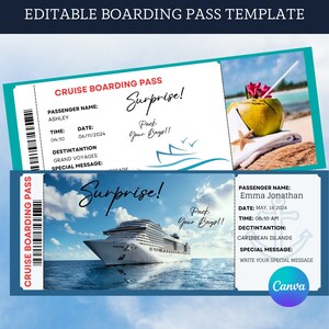 Editable Cruise Ticket Fully Customizable-Print Surprise Gift Cruise Ticket-Editable Boarding Pass Template- Boarding Pass Canva Template