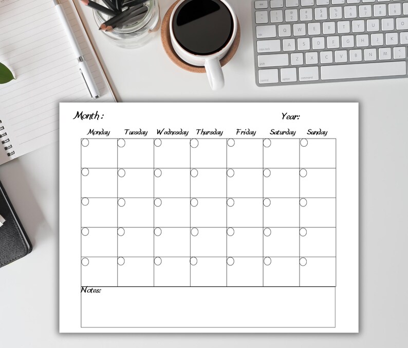 Blank Calendar- Editable Printable Calendar-calendar Template-blank