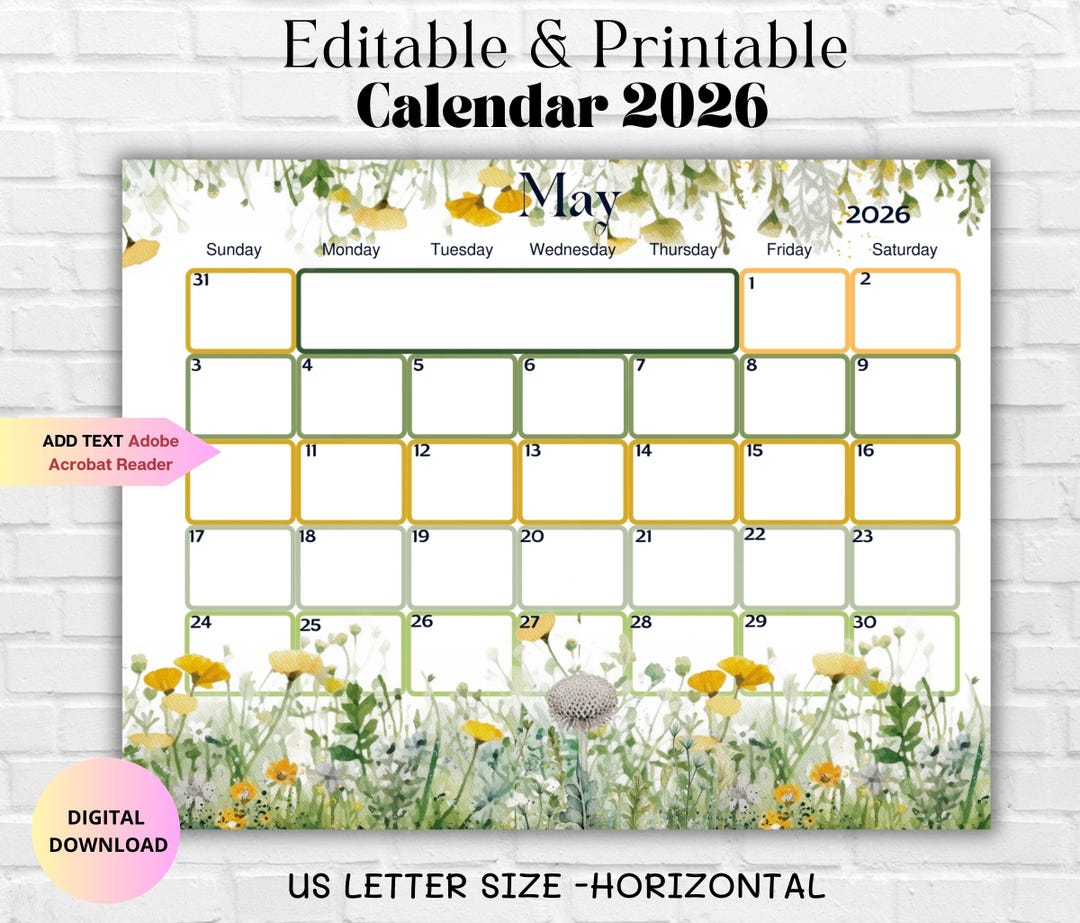 May 2026 Editable Printable Calendar- Cute Monthly Planner for Family ...
