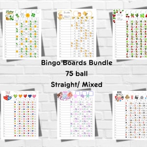 Printable Bingo Boards Bundle -Instant Download - Bingo Boards - Straight Mixed - 75 Ball