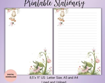 Cute Animal Printable Stationery-Animal  Writing paper set Lined Unlined A5/A4/US Letter-Animal Notepaper-Cute Animal Stationery