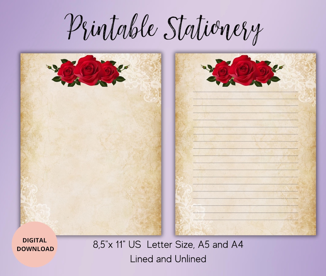 Vintage Paper With Roses Printable Stationery Set-flower Writing Paper ...